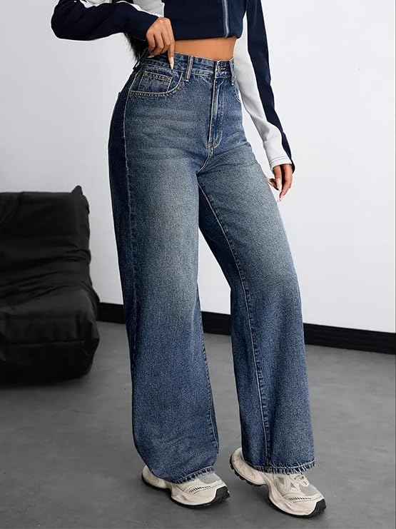 Nifty Women’s Denim Stretchable High Waist Baggy Jeans for Women | Trendy Loose Fit Wide Leg Denim Pants for Casual & Streetwear Fashion
